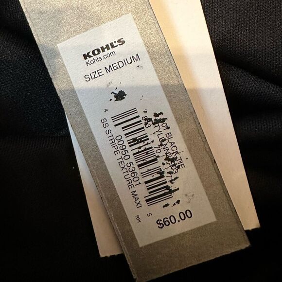 APT 9 Black Lined Textured Striped Maxi Dress. Scoop Neck w Side Slits. Size M - Picture 7 of 8